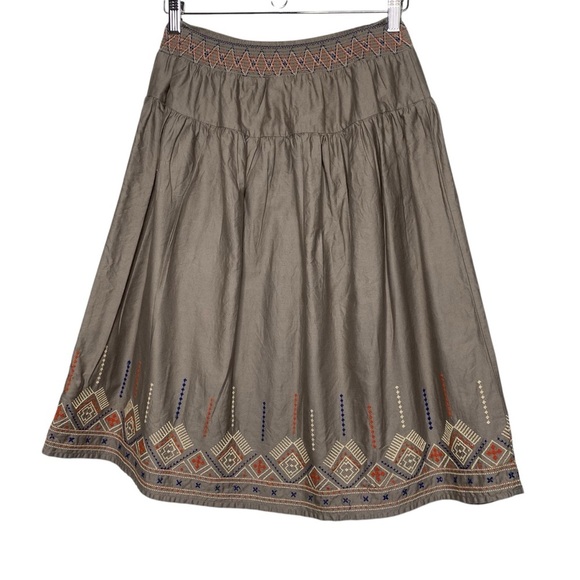 Old Navy khaki 100% COTTON boho spribg summer embroidered hem skirt. SZ-small - Picture 5 of 8